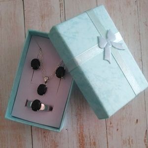 Oval Black Onyx 925 Sterling Silver Jewlery Set